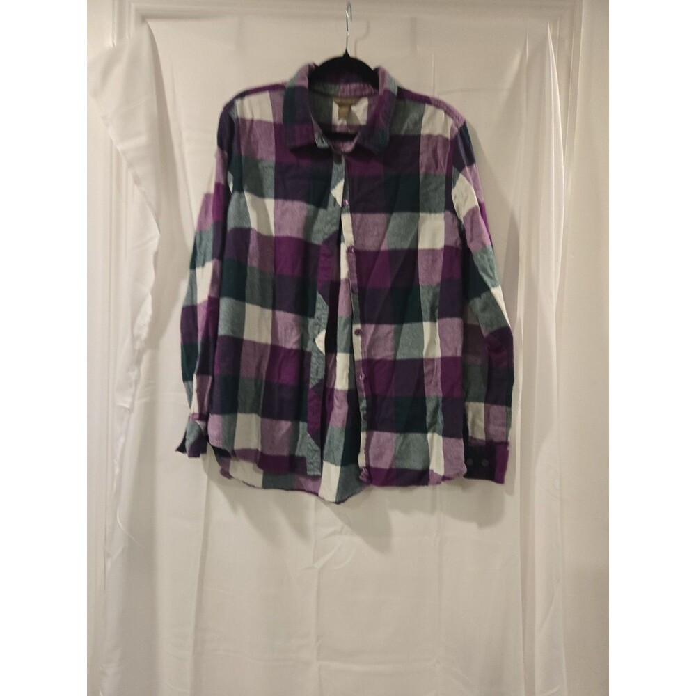 Bit & Bridle Women's Purple and Teal Buffalo Check Flannel Shirt XL